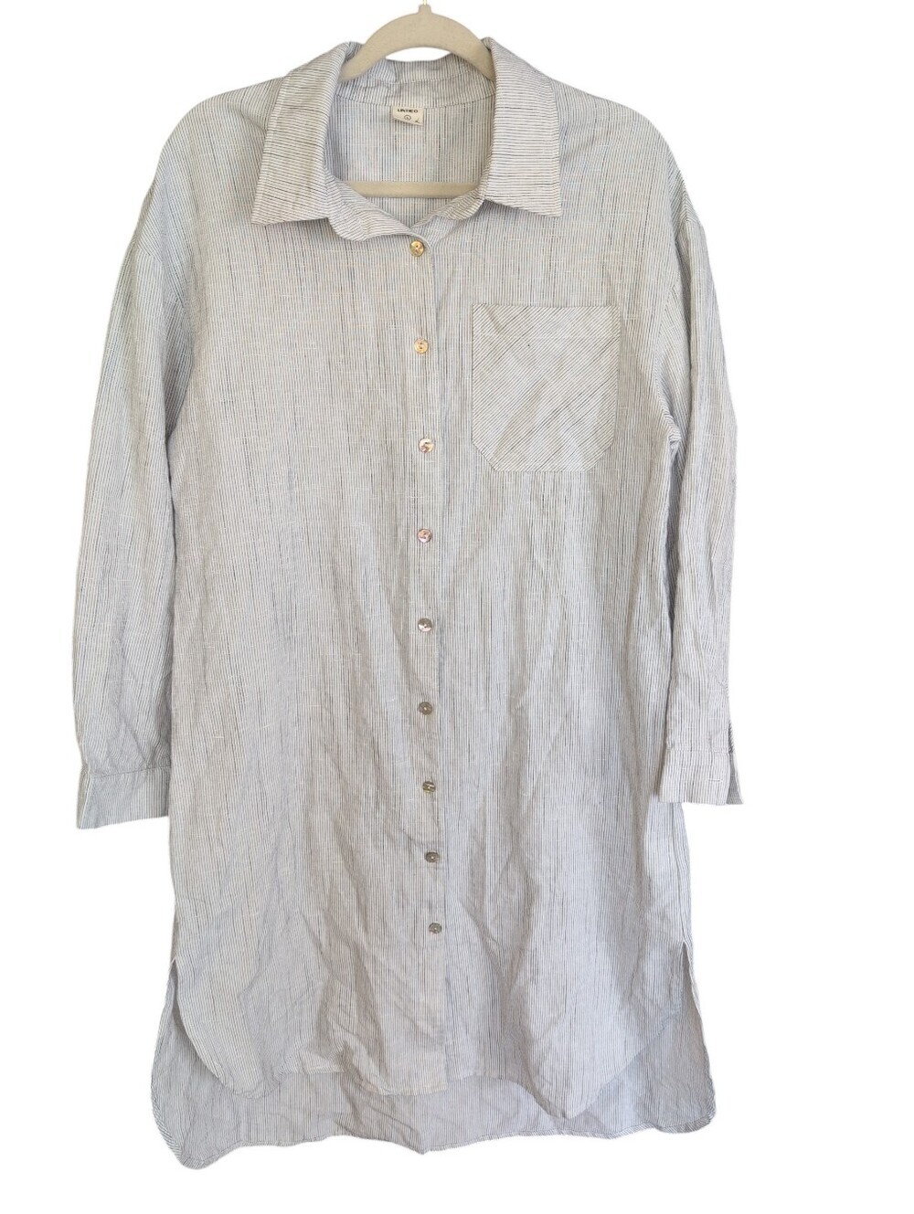 Lintico Pinstripe Button-Down Linen Tunic Shirt